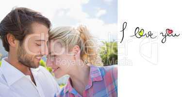 Composite image of cute couple spending time together outside