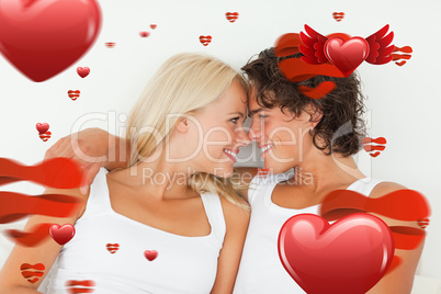 Composite image of in love couple looking at each other