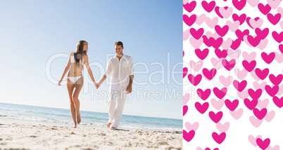 Composite image of pretty blonde holding hands with handsome boy