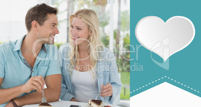 Composite image of hip young couple having desert together