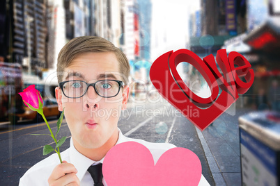 Composite image of romantic geeky hipster