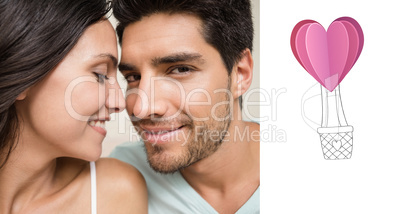 Composite image of attractive couple sitting on bed