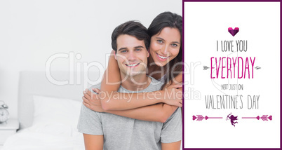 Composite image of woman embracing her partner