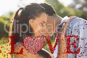 Composite image of loving and happy couple at park