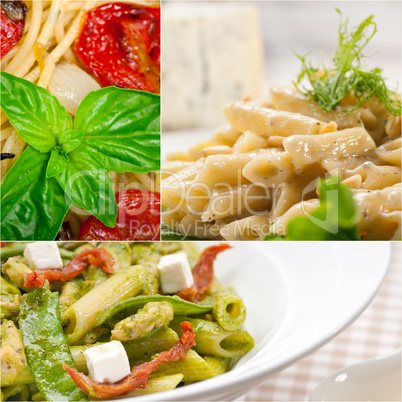 collection of different type of Italian pasta collage