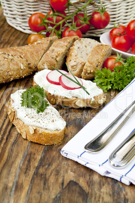 fresh bread with herb curd dinner