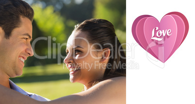 Composite image of loving and happy couple looking at each other