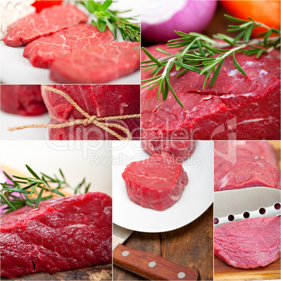 different raw beef cuts collage