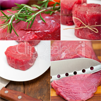 different raw beef cuts collage