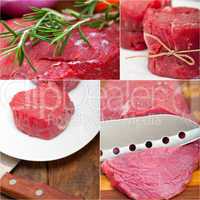 different raw beef cuts collage