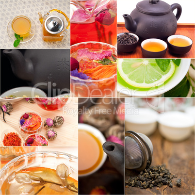 collection of different herbal tea infusion collage