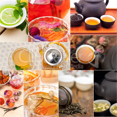 collection of different herbal tea infusion collage