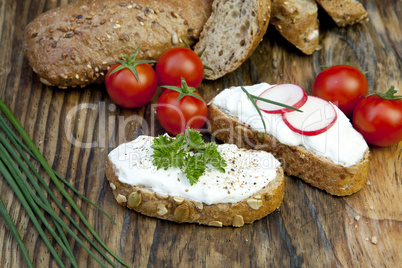 fresh bread with herb curd dinner