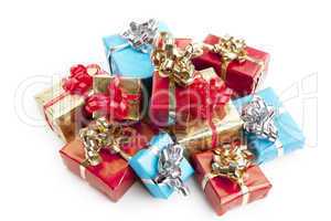 colorfull gift present with shiny ribbons isolated