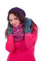 beautiful young smiling girl with hat and scarf in winter