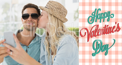 Composite image of hip young couple taking a selfie together
