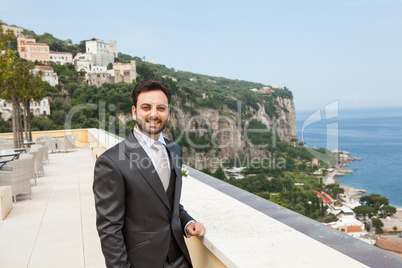 Young Italian groom before marriage in Sorrento peninsula.