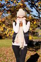 young woman in autumn sunshine outdoor