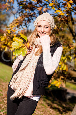 young woman in autumn sunshine outdoor