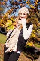 young woman in autumn sunshine outdoor