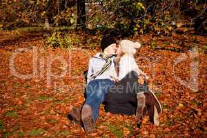 happy young couple smilin in autumn outdoor