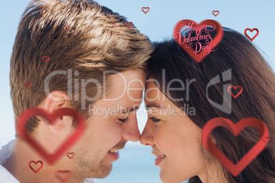 Composite image of close up view of romantic couple