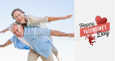 Composite image of happy casual couple having fun Composite image of happy casual couple having fun
