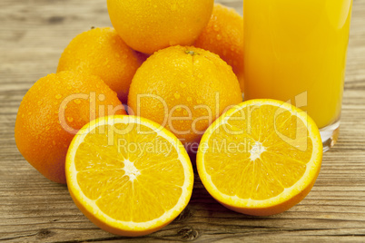 fresh and  healthy tasty orange juice on table