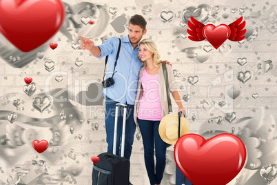 Composite image of attractive young couple ready to go on vacati