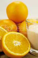 fresh tropical orange yoghurt shake dessert on table