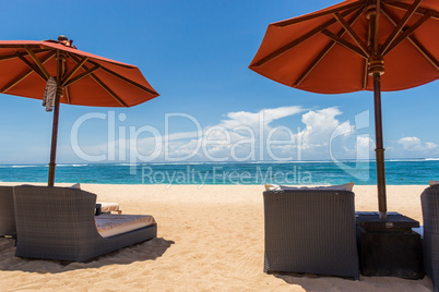 Beach umbrellas on a beautiful beach in Bali