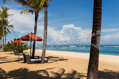 Beach umbrellas on a beautiful beach in Bali