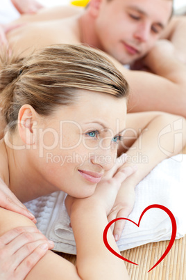 Composite image of close up of a pretty woman having a message w