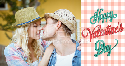Composite image of hip young couple about to kiss