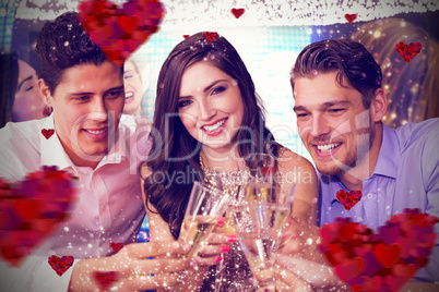 Composite image of friends toasting with champagne