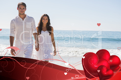 Composite image of beautiful couple holding hands and walking to