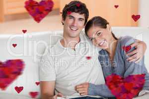 Composite image of happy couple enjoying their time together on