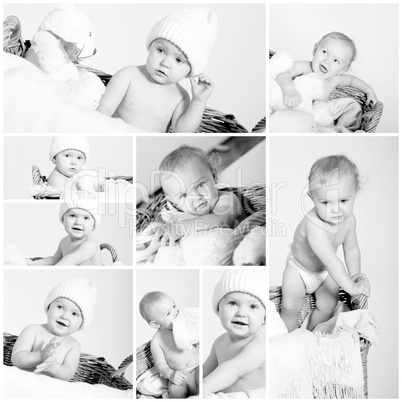 cute little baby monochrome collage