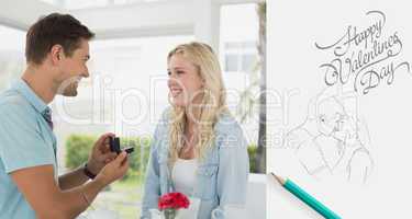 Composite image of man proposing marriage to his blonde girlfrie