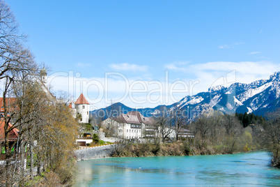 beautiful landscape with lake blue sky and mountain