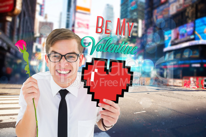 Composite image of romantic geeky hipster