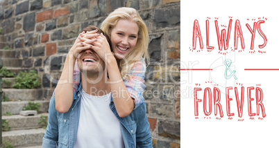 Composite image of hip young couple having fun