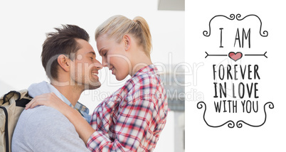 Composite image of hip young couple smiling at each other