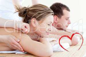Composite image of loving couple having an acupunctre therapy
