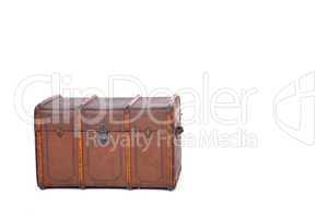 vintage retro brown wooden big chase suitcase isolated on white background