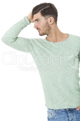 young man in casual fashion on white