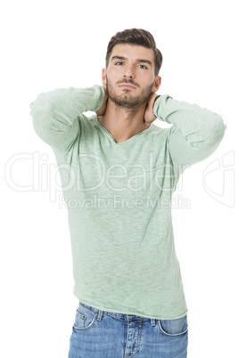 young man in casual fashion on white