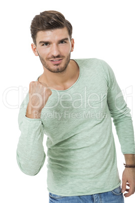 young man in casual fashion on white