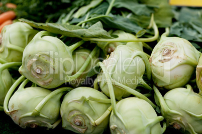 fresh green kohlrabi cabbage on market