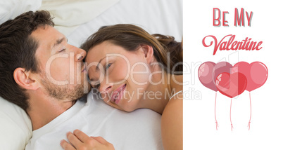 Composite image of relaxed couple sleeping together in bed